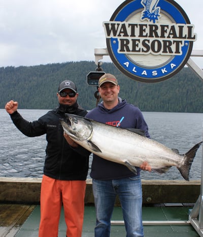 Guide Silas and Ethan Berto with season's winning king salmon